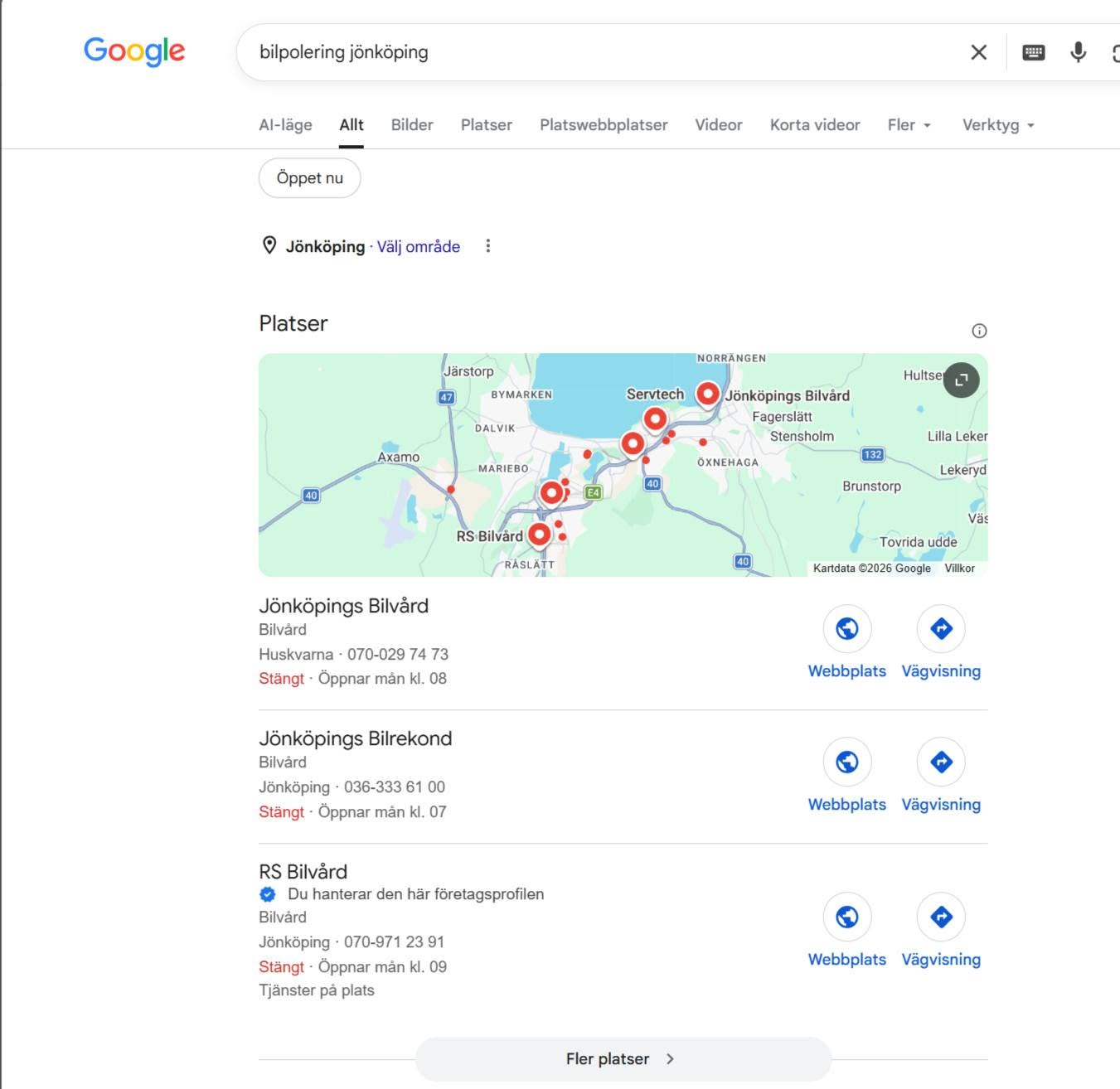 Google-sökning "bilpolering jönköping" — placering #3