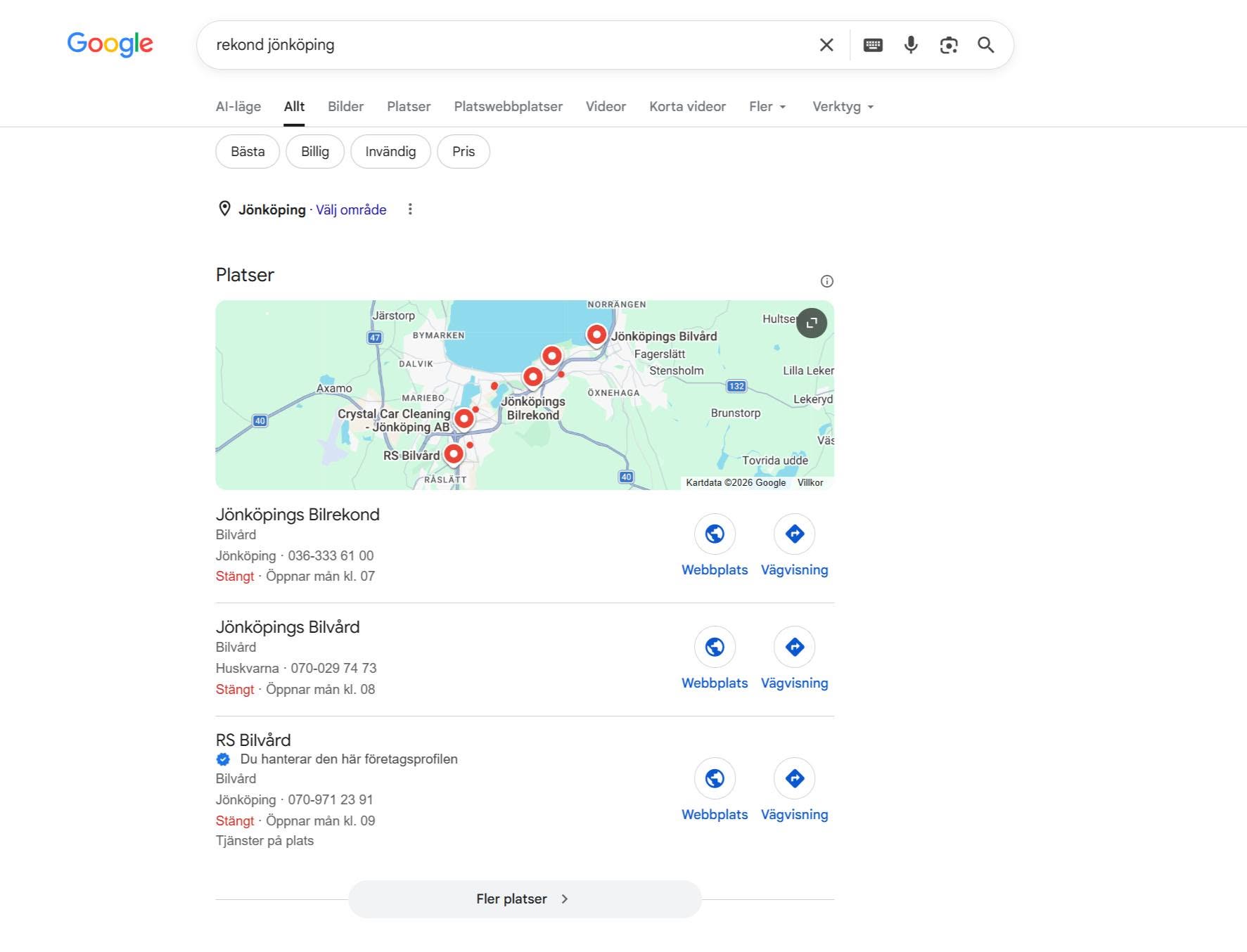 Google-sökning "rekond jönköping" — placering #3
